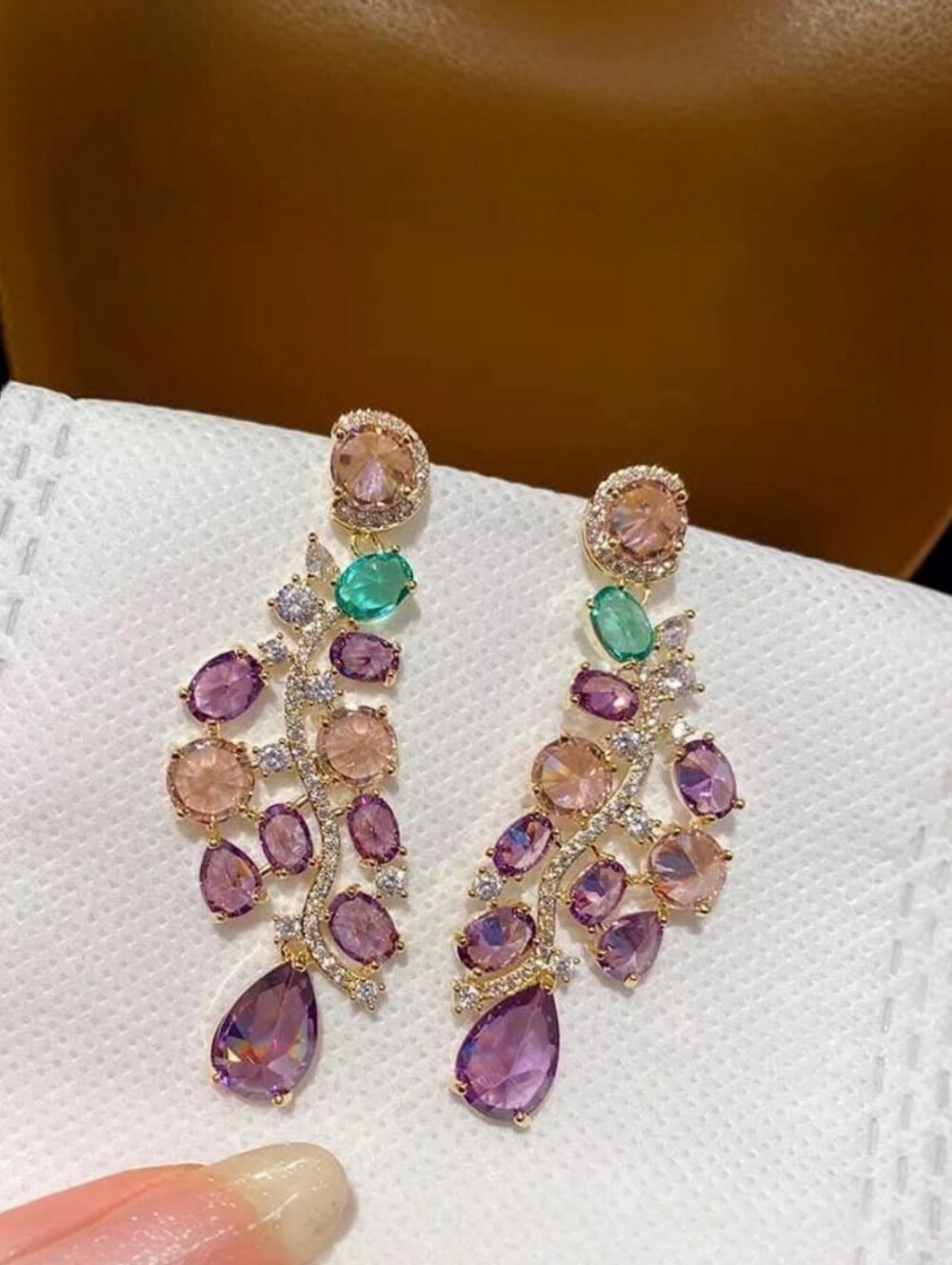 Multicolor CZ Teardrop Drop Earrings Sparkly Statement Jewelry S925 Silver Post